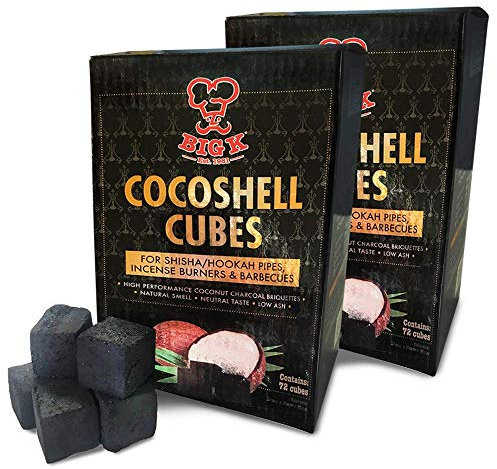 X2 Boxes of 1kg Cocoshell Charcoal Cubes Briquettes For Shisha/Hookah Pipes, Incense Burners & BBQs (2)