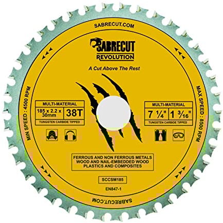 1 x SabreCut SCCSM185_38 185mm 38T x 30mm 25.4mm 20mm 16mm Bore Multi-Material Metal Wood Plastic Circular Saw Blade