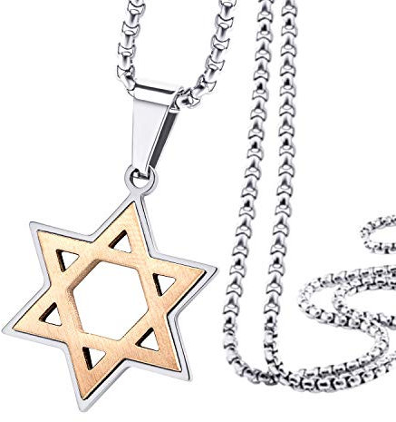 555Jewelry Stainless Steel Star of David Necklace for Men, Box Chain Star Of David Necklace for Women, Small Jewish Star Necklace, Mens Jewish Star Necklace, 20 Inch, Silver & Rose Gold