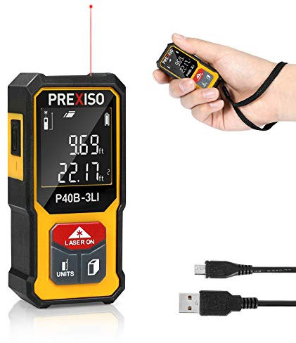 PREXISO Mini Laser Measure, 135Ft Rechargeable Laser Distance Meter with High Accuracy Multi-Measurement Units M/in/Ft, and Pythagorean, Distance, Area, Volume Modes