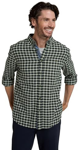 Mountain Warehouse Chemise Driftwood à Manches Longues et à Carreaux pour Homme - Haut décontracté 100% Coton Biologique, léger, Poche Avant - Idéal pour Le Quotidien Kaki M