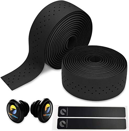 TOPCABIN Fahrrad Lenkerbänder 2 Rollen Bequem Lenkerband für Citybike Road Bike Lenker Band Fahrrad Lenkerband mit Bar Plugs (PU (Schwarz))
