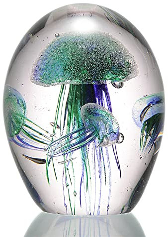 SPI Home Art Briefbeschwerer aus Glas, Quallen, Quartett, 16,5 cm hoch, Grün / Blau