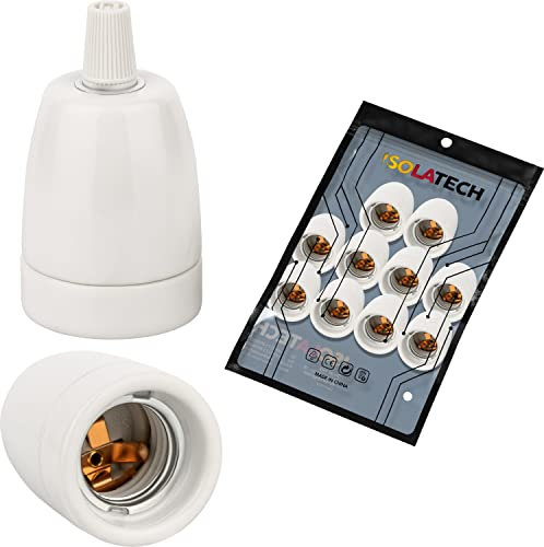 ISOLATECH 10Stk E27 Keramik Lampenfassung mit Zugentlastung LED Energiesparlampen (max.250V/4A) Leuchtmittel Home Installation Einbau Decke Halterung Küche Sockel Badezimmer hitzebeständig