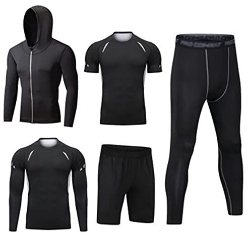 HZQIFEI Ensemble de survêtement pour Homme Ensemble de Sport 5 pièces Vêtements de Sport Extensibles Ensemble de Course à Pied pour Entraînement de Fitness (Style#4, M)
