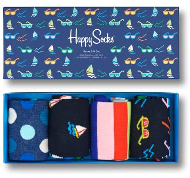 Happy Socks 4-Pack Navy Socks Set, farbenfrohe und fröhliche, Socken für Männer und Frauen, Blau-Grün-Orange-Rosa-Weiß-Rot (41-46)