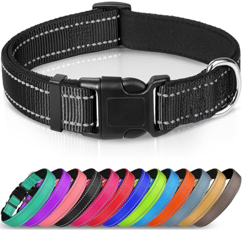 Joytale Halsband Hund, Gepolstertes Hundehalsband Breit aus Neopren Nylon Hundehalsband Verstellbar für Große Hunde, Weich und Reflektierend Hundehalsbänder, XL, Schwarz