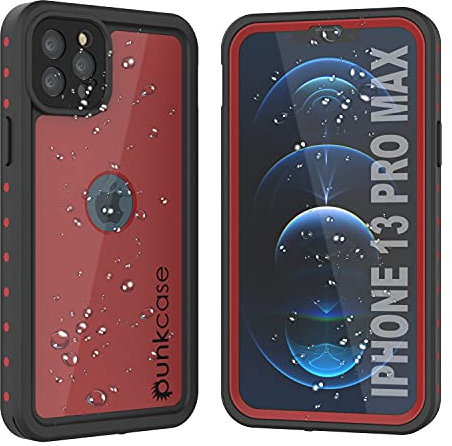 Punkcase for iPhone 13 Pro Max Waterproof Case [StudStar Series] [Slim Fit] [IP68 Certified] [Shockproof] [Dirtproof] [Snowproof] 360 Full Body Armor Cover For iPhone 13 Pro Max (6.7) (2021) [Red]
