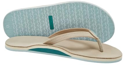 Hari Mari- Fields- Women's Nubuck Leather Flip Flops with Colorful Outsole- No Break Ins, Firm Arch Support, and Beveled Edge to Reduce Tripping- Size 8- Taupe/Seaglass