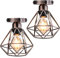 TOKIUS Deckenlampe 16CM Vintage Deckenleuchte im Industrial Design Retro E27 Lampe aus Eisen Geometrisch Käfig Pendelleuchte, Kupferrost (2 Stücke)