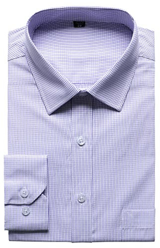 PARKLEES Chemise à manches longues en sergé uni avec poche pour homme Coupe ajustée, Violet à carreaux, M
