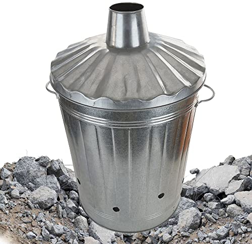 Pluto Packaging 90 Litre Incinerator Fire Burning Bin Heavy Duty (XL) Galvanised Metal with Special Lid & Handles