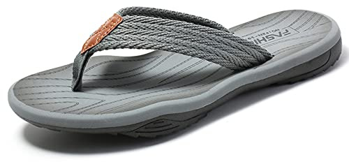 MGGMOKAY Herren Flip Flops Sandalen Bequeme Fußgewölbestütze Lässige Strandrutschen Schuhe,Grau,43