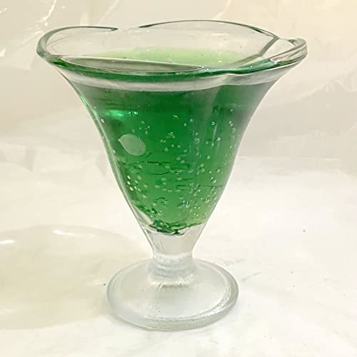 Glas Schale am Fuß Gel Kerze im Glas Candle Dauerkerze nachfüllbar Windlicht bunt Garten Wohnraum Tischlicht Höhe ca. 13,5 cm, Durchmesser ca. 12 cm klar mit grünem Gel