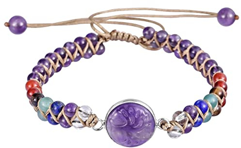 Nupuyai Arbre de Vie Bracelet Tressé en Pierre 4mm Double Couche pour Unisexe, Bracelet Perles Pierres Chakras Réglable pour la Chance et Méditation Reiki, 18-30cm de Longueur
