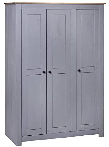 INLIFE Kleiderschrank 3-Türig Grau 118×50×171,5 cm Kiefer Panama Serie