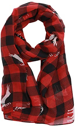 Halstuch Damen Weihnachtsschal Winter Rentier Print Schal Festliche Stola Weihnachtsthemen Rotes Halstuch Weicher Warmer Karierter Seidentuch für Weihnachtsbekleidungszubehör Halstücher für Damen