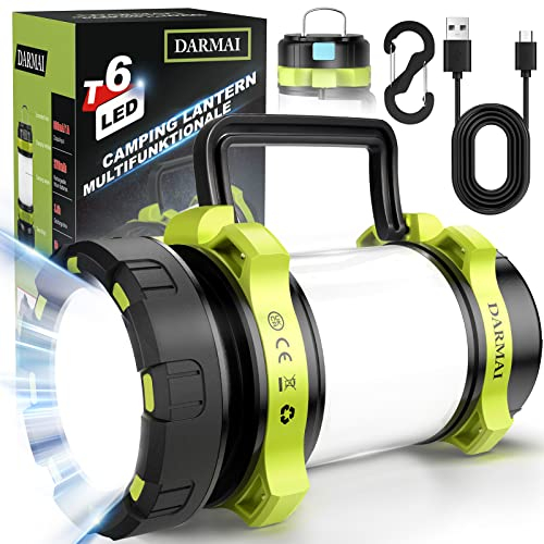 DARMAI Linterna LED recargable, luces de camping con 6 modos, 800 lúmenes, 3700 mAh, IPX4 impermeable, foco de búsqueda para tienda de campaña al aire libre, linterna ligera, emergencia