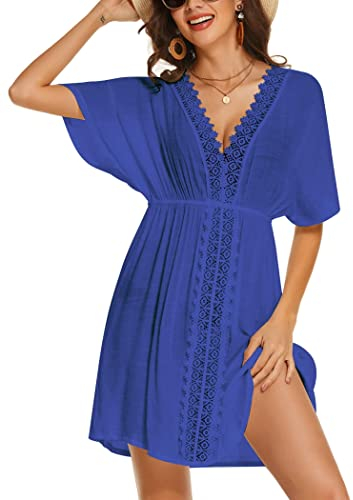 AI'MAGE Badeanzug Cover Ups Damen Badeanzug V-Ausschnitt Rüschenärmel Sexy Coverups Kleid S-XXL, Z-Schnorchel blau, XX-Large
