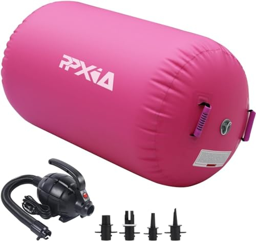 PPXIA Aufblasbare Air Roll Air Barrel Gymnastik Tumbling Matten, Airspot Gymnastikmatte mit Pumpe, Gymnastik Zylinder Turnmatte Trainingsmatte für Zuhause, Taekwondo, Yoga, Gym, Fitness