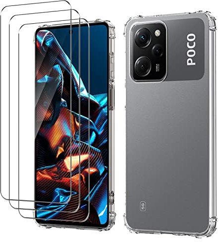 Funda para Xiaomi Poco X5 Pro 5G + Cristal Templado, Weideworld Ultra Fina Silicona Transparente TPU Carcasa Airbag Anti-Choque Anti-arañazos Case