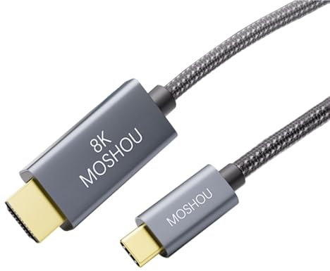 MOSHOU USB C a HDMI 2.1 Cable 8K @ 60Hz 4K @ 144Hz Tipo C a HDMI 8K cable trenzado HDCP2.3 HDR DSC para MacBook Pro Samsung HP thunderbolt 3 Cable (1.5m)