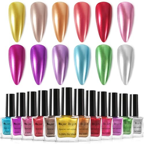 DouborQ 12 Colors Mirror Metallic Nail Polish Long Lasting Glossy Bright and Shiny Effect Chrome Nail Art Varnish