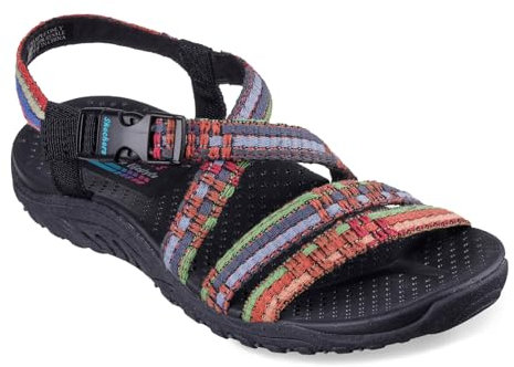 Skechers Women's Reggae-Sew Me-Boho Woven Strappy Slingback Sandal, Black Multi, 5.5 UK