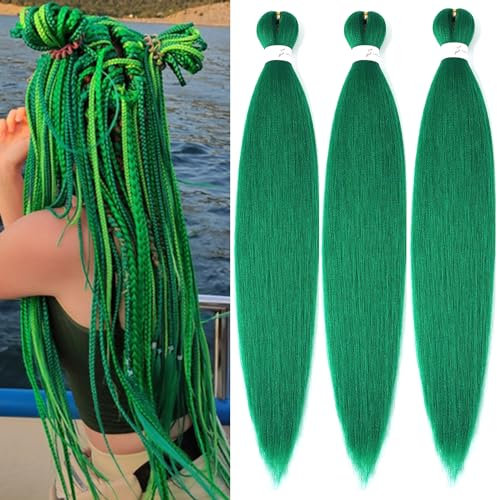 Easy Braid Rajout Cheveux Tresses Vert 20 Pouces 3 Paquets De Cheveux Verts Pour Yaki Texture Box Braids Meches Pour Tresses Africaine Hair