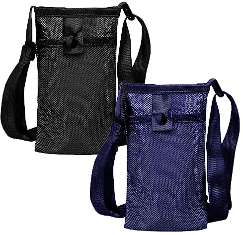 GVSAVY 2 Pieces Water Bottle Tote Bag, Adjustable Shoulder Straps with 2 Pockets, Mesh Water Bottle Bag, Water Bottle Accessories, Suitable for Hiking, Traveling, Camping, Running (13 * 22cm)