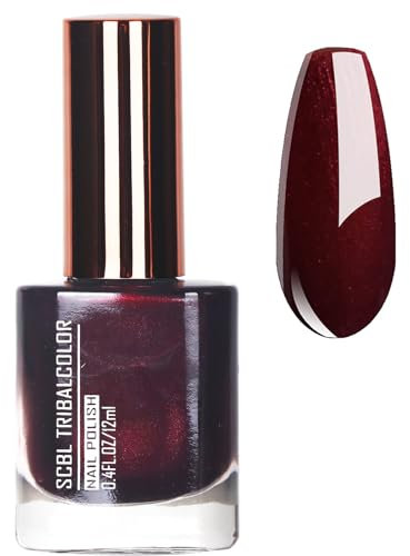 Pearl Red Mermaid Nail Polish - Pearlescent Shell Glitter, Long-Lasting Dark Red Shimmer, No UV Needed