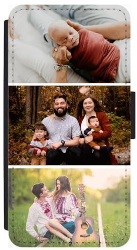 Unique Gifts House Ltd Personalised Phone Case for iPhone 12 mini Custom Leather Flip Wallet Case Any Photo Printed Three Photos Anti Drop Personalised Case