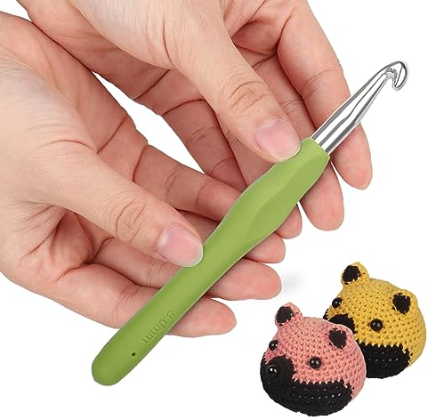 Aeeque 8,0 mm Häkelnadel, 10 cm Häkelnadel Set, Aluminium Häkelnadeln mit Gummigriff, Leicht TPR Häkelnadeln für Arthritis, Bunt Häkelnadel Metal zum Häkeln Decke, Pullover, Mützen, Kissen