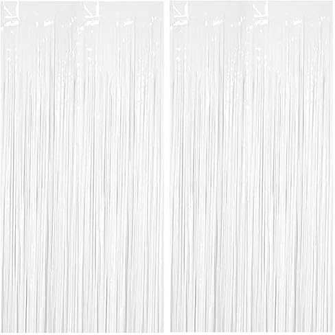 Lametta Vorhänge, 2 Stück Weiß Glitzervorhang Fringe 1m x 2m Metallic Folienfransen Hintergrund, Luftschlangen Folie Vorhang für Geburtstag Hochzeit Weihnachten Party Dekoration, Tinsel Curtains white