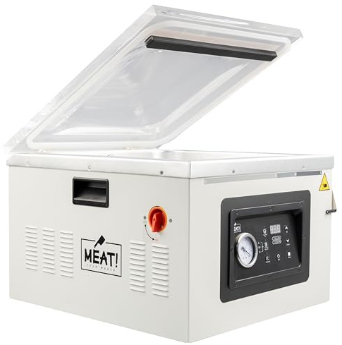 MEAT! 16 Chamber Vacuum Sealer with 16 Sealing Bar, Adjustable Seal Time, Vacuum Gauge, and Vacuum Bag Sampler Pack for Preserving Meat and Vegetables