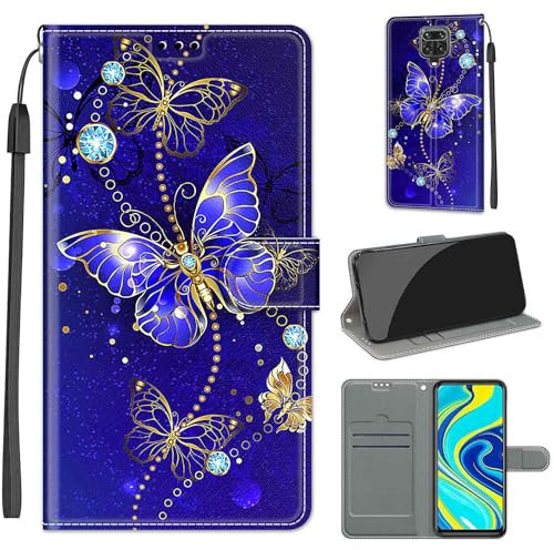 Cover Compatibile con Xiaomi Redmi Note 9S / Note 9 Pro, Premium Pelle PU Portafoglio Flip Libro Custodia per Xiaomi Redmi Note 9 Pro [Protezione Completa] - Farfalla