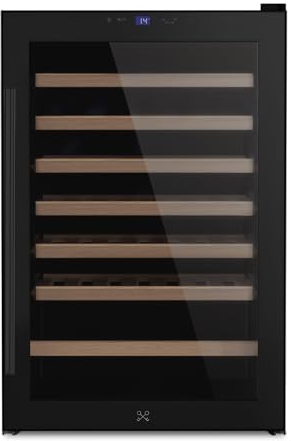 LES PETITS CHAMPS Cave à Vin de Conservation de 48 bouteilles CAVCB48 Black Edition, 128L, 6 Etagères en Bois, Réglable de 4 à 18°C, Refroidissement Thermodynamique, Design Elégant, LED, Anti-UV