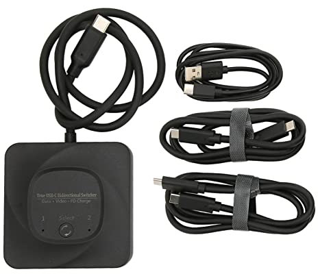 LEEZAD Conmutador USB C 2 en 1, 2 PC 1 Monitor, USB y VGA Conmutador Tipo C Admite 8K 60Hz para 2 Pcs Compartir 1 Monitor, Admite Carga Rápida PD de 100 W con 3 Cables