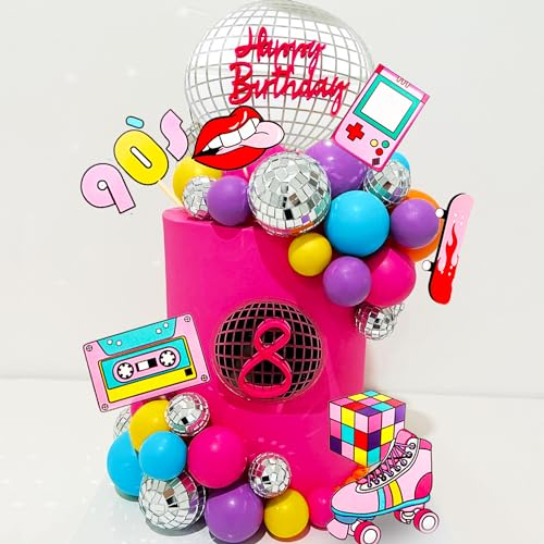 JeVenis Rolling Skate Shoes Disco Balls Cake Decoration BACK to 90S Cake Decoration Lets Roll Cake Decoration 70s Party Supplies 70s Birthday Cake Decoration Disco Bachelorette Party Supplies