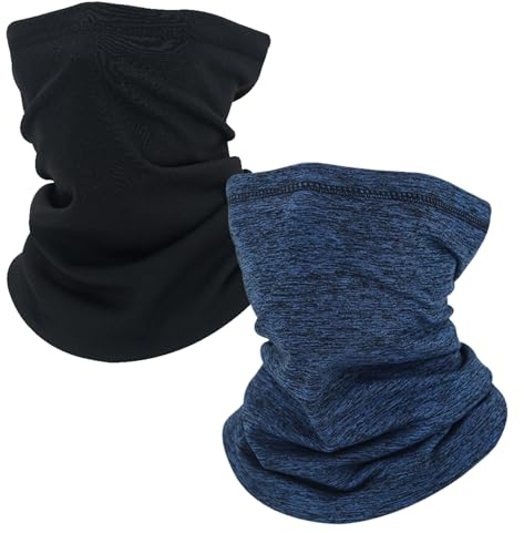 SKHAOVS 2 Stück Winter Thermo Nackenwärmer Schal,Fleece Halswärmer,Winter Loop Schal,Multifunktionale Bandana Gesichtsmaske,Skimaske für Männer Frauen Outdoor Motorrad Fahrrad (Marineblau Schwarz)
