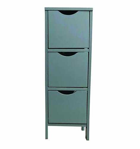 3 Drawer Slim Bathroom Kitchen Bedroom Office Cabinet Durable MDF Wooden Cupboard Storage Free Standing Space Saving Rack Holder In GREY 19 x 21 x 62 cm