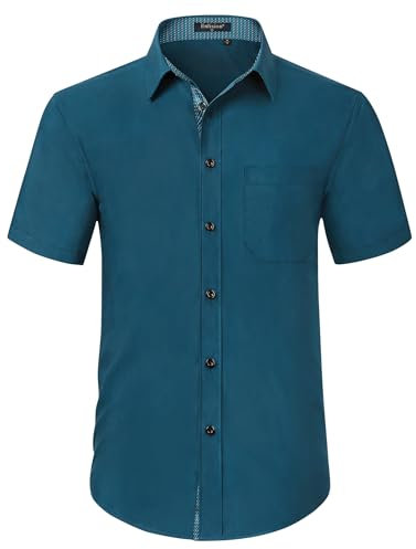 Enlision Men's Short Sleeve Dress Shirt Regular Fit Business Casual Shirts Button Up Shirt Teal L
