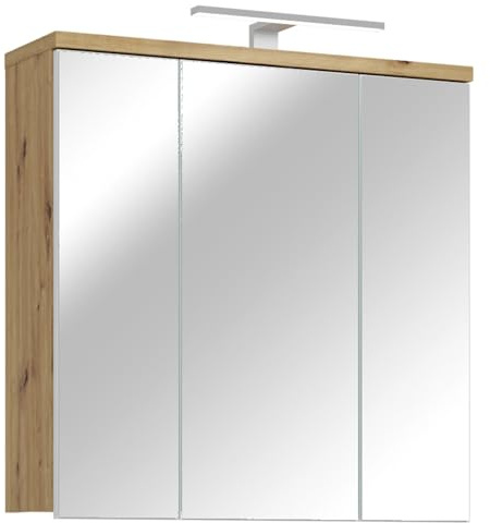 Forte VERIS Spiegelschrank 70, moderner Badezimmerschrank mit Spiegel, Hängeschrank,Holzwerkstoff, Artisan Eiche Holzdekor mit Weiß, 68,6 cm breit x 68,1 cm hoch x 20 cm tief