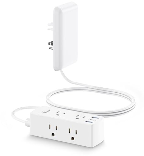 Olcorife Flat Extension Cord with Outlet Cover, Flat Plug Power Strip with 6 Outlets and 3 USB Ports, 5 FT Cord Hidden Outlet Extender for Tight Spaces