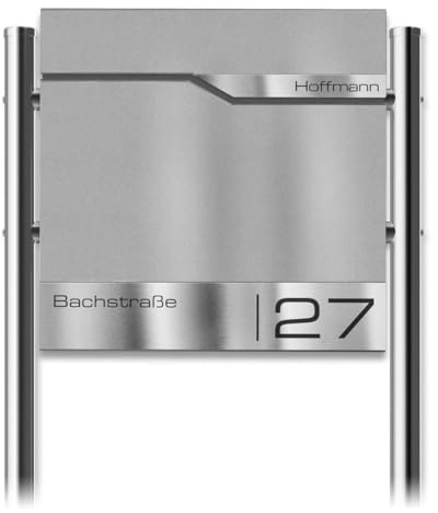 Metzler Boîte aux lettres sur pied en aluminium gris - Revêtement par pulvérisation et compartiment pour journaux - Avec support en acier inoxydable et plaque nominative - Personnalisable - Boîte aux