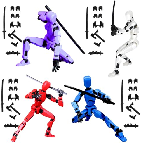 T13 Action Figure, 4 Stück T13 Action Figure, Action Figures mit Mehreren Gelenken, 3D-Druck von Beweglichen Figuren, Lucky 13 Roboter-Actionfigur, Roboter-Actionfigur, Desktop-Dekorationen
