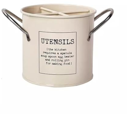 Nff Soporte For Utensilios, Soporte For Utensilios De Cocina Retro De Acero Inoxidable, Escurridor De Cubiertos Grande Con Asa, Tarro For Utensilios, 13x14,5 Cm