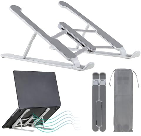 DeskInk Supporto Pc Portatile in Acciaio con 7 livelli di regolazione - Laptop Stand pieghevole - Argento e Nero 24x5x2cm 250gr