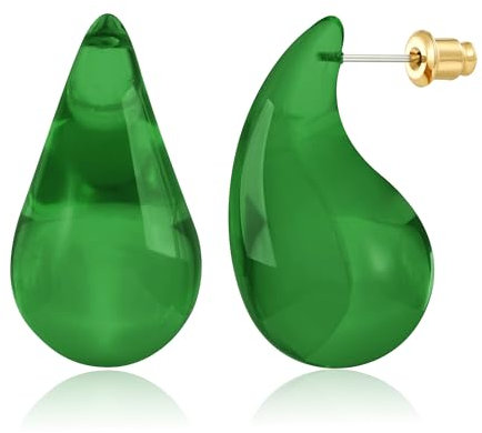 LILIE&WHITE Chunky Green Teardrop Ohrringe für Frauen Lightweight Waterdrop Dupes Dangle Earrings Large Trendy Drop Earrings Gift for Women