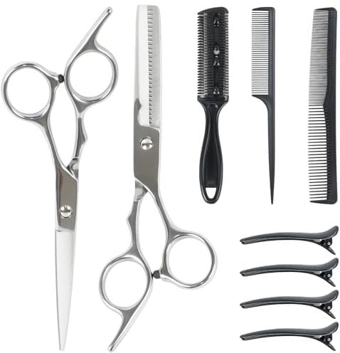 Hengxinc 9PCS Hairdressing Scissors Set, Professional Hair Scissors Set, 2-in-1 Thinning Scissors Hairdressing Kit for Men Women Children Pets Dog Home Salon Barber 6.7 Inch